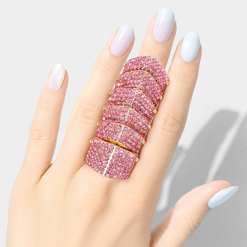 Pink Crystal Pave Armor Stretch Ring