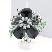 Load image into Gallery viewer, Hematite Pearl Stone Embellished Oversized Flower Stretch Ring
