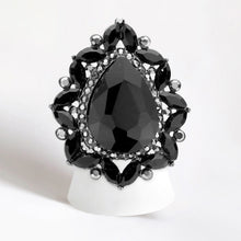 Load image into Gallery viewer, Black Teardrop Stone Centered Round Marquise Stone Trimmed Stretch Ring
