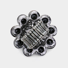 Load image into Gallery viewer, Black Round Crystal Flower Stretch Ring
