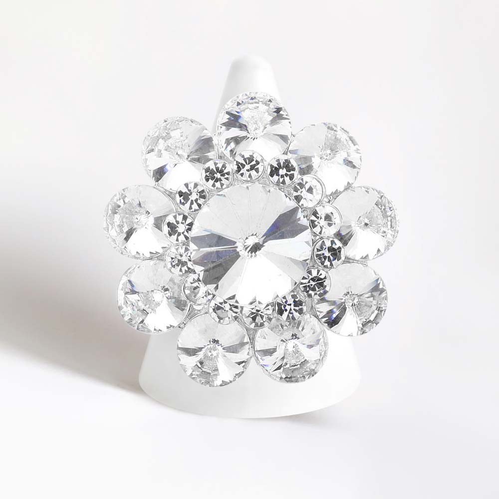 Silver Round Crystal Flower Stretch Ring