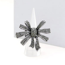 Load image into Gallery viewer, Hematite Rhinestone Pave Bow Stretch Ring
