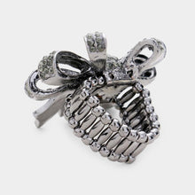 Load image into Gallery viewer, Hematite Rhinestone Pave Bow Stretch Ring
