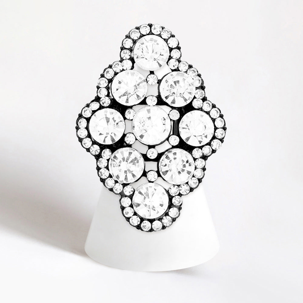 Clear Crystal Round Embellished Stretch Ring