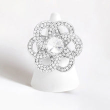 Load image into Gallery viewer, Silver Round Stone Centered Flower Stretch Ring
