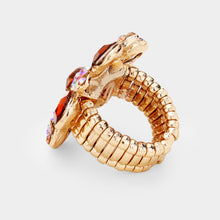 Load image into Gallery viewer, Gold Crystal Pave Teardrop Floral Stretch Ring

