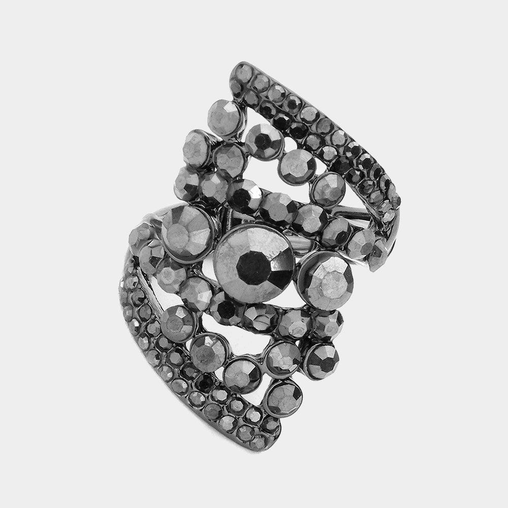 Hematite Bubble Stone Cluster Stretch Ring