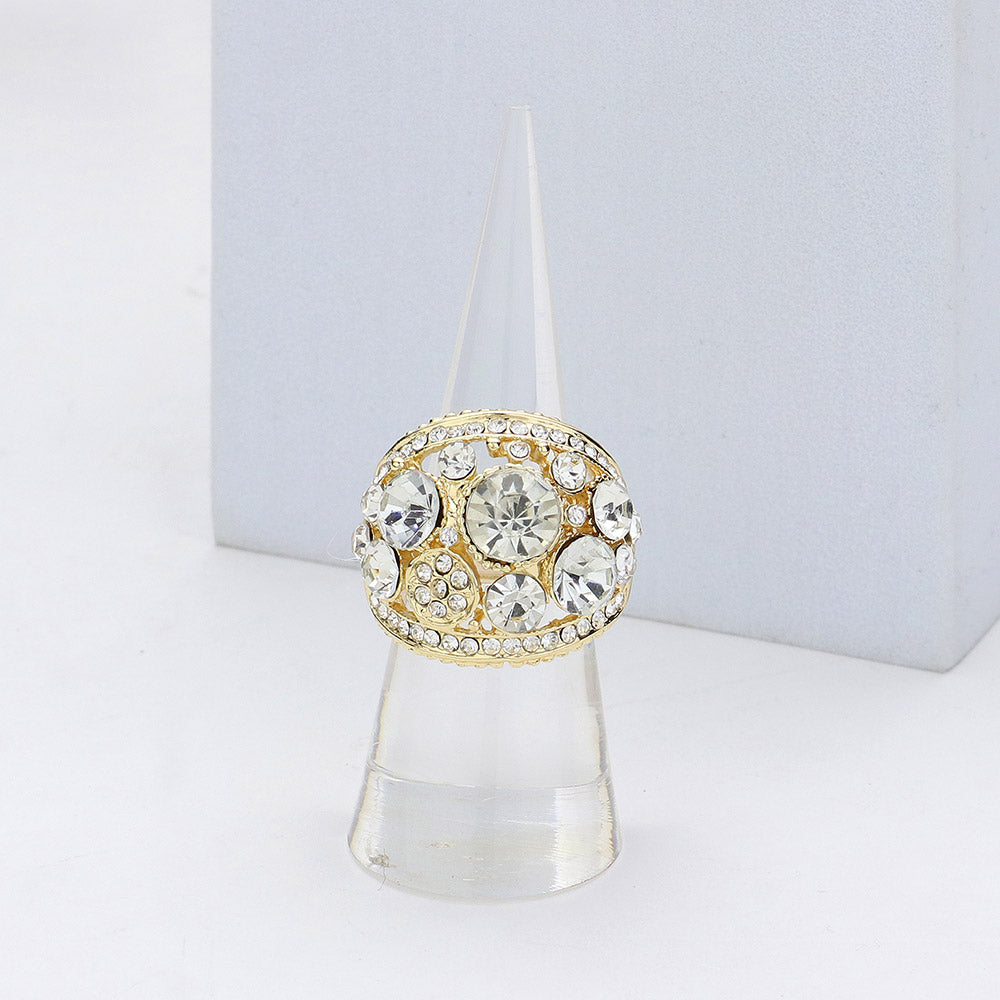 Gold Round Stone Embellished Stretch Ring