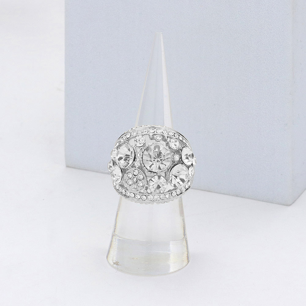 Silver Round Stone Embellished Stretch Ring