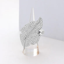 Load image into Gallery viewer, Silver Round Stone Accented Rhinestone Embellished Leaf Stretch Ring
