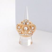 Load image into Gallery viewer, Gold Round Stone Accented Rhinestone Embellished Crown Stretch Ring
