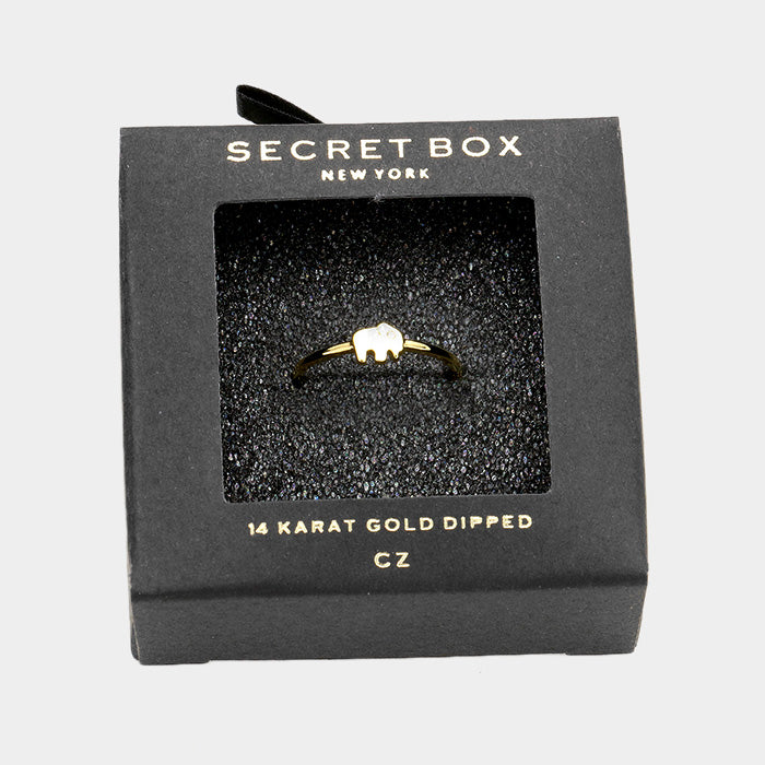 Secret Box 14K Gold Dipped CZ Elephant Ring