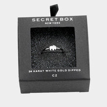 Load image into Gallery viewer, White Secret Box 24k White Gold Dipped CZ Elephant Ring
