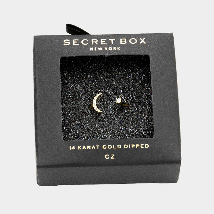 Secret Box 14K Gold Dipped CZ Crescent Moon Ring