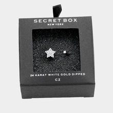 Load image into Gallery viewer, White Secret Box 24k White Gold Dipped CZ Star Ring
