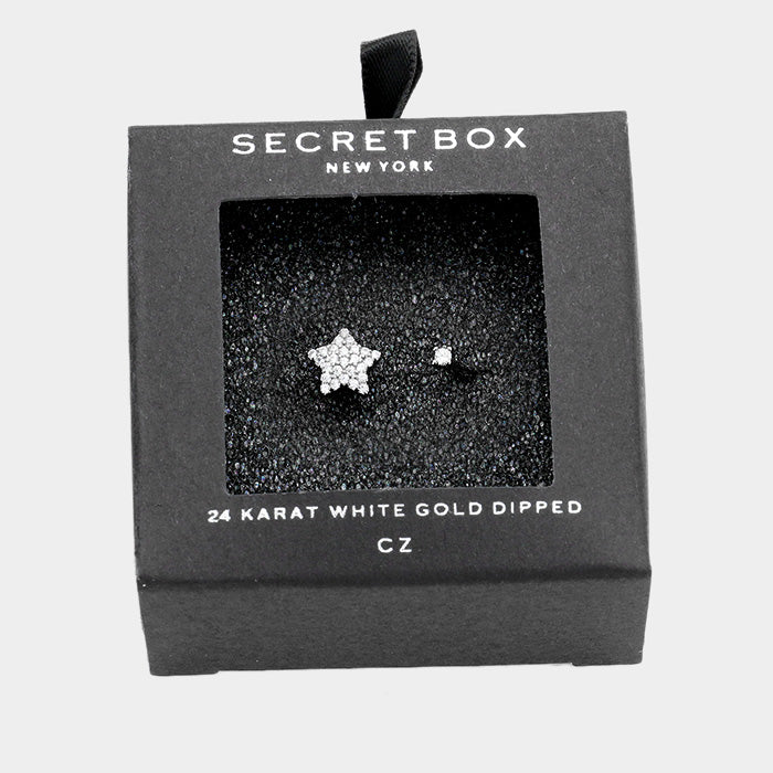 White Secret Box 24k White Gold Dipped CZ Star Ring