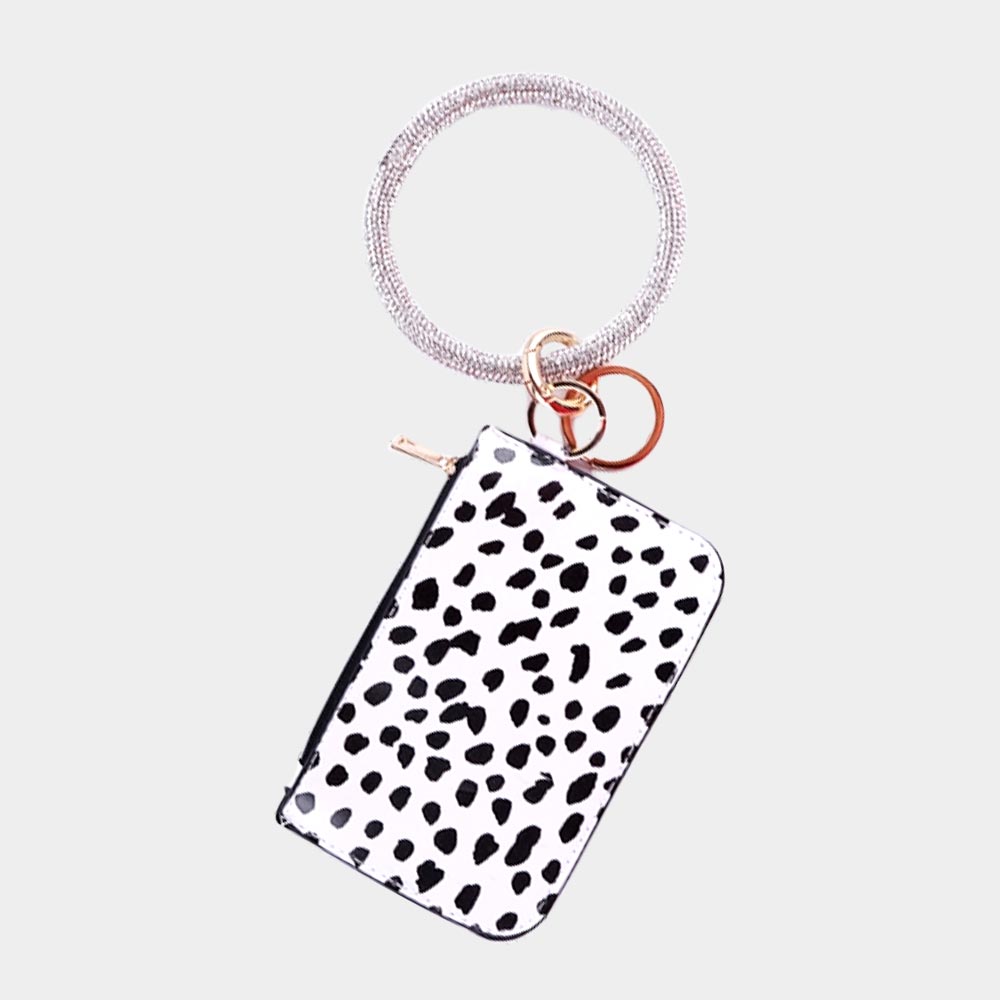 White Cow Patterned Faux Leather Mini Pouch Bag / Keychain / Bracelet