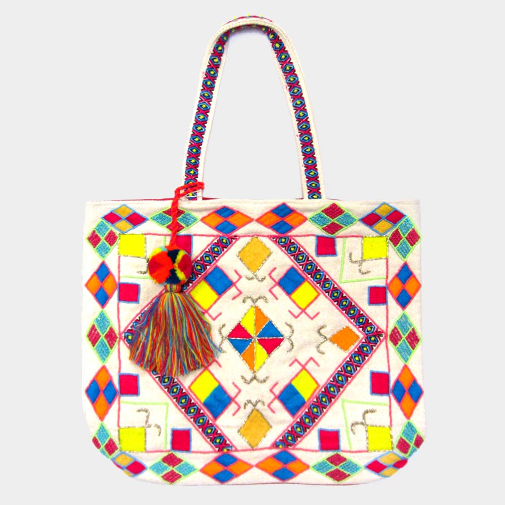 Abstract Patterned PomTassel Tote Bag