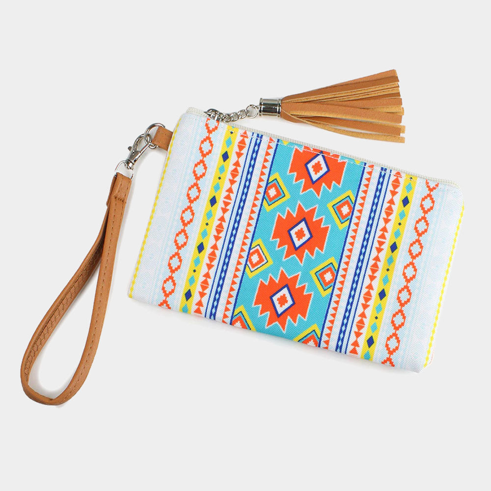 Aztec Patterned Wristlet Pouch Bag