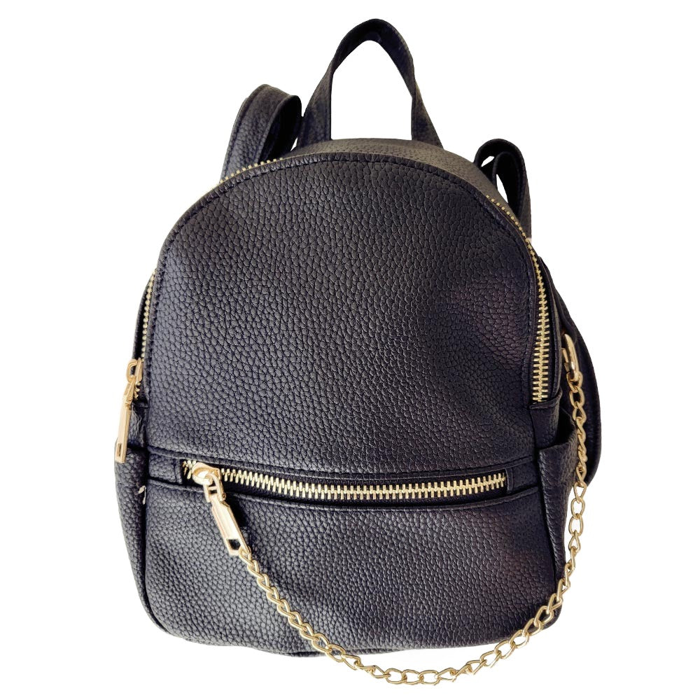 Draped Chain Faux Leather Mini Backpack Bag