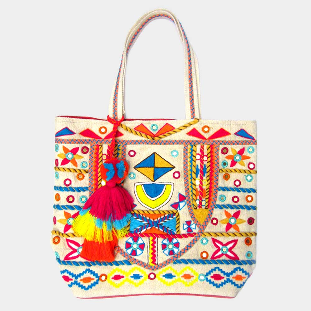 Abstract Pattern PomTassel Tote Bag