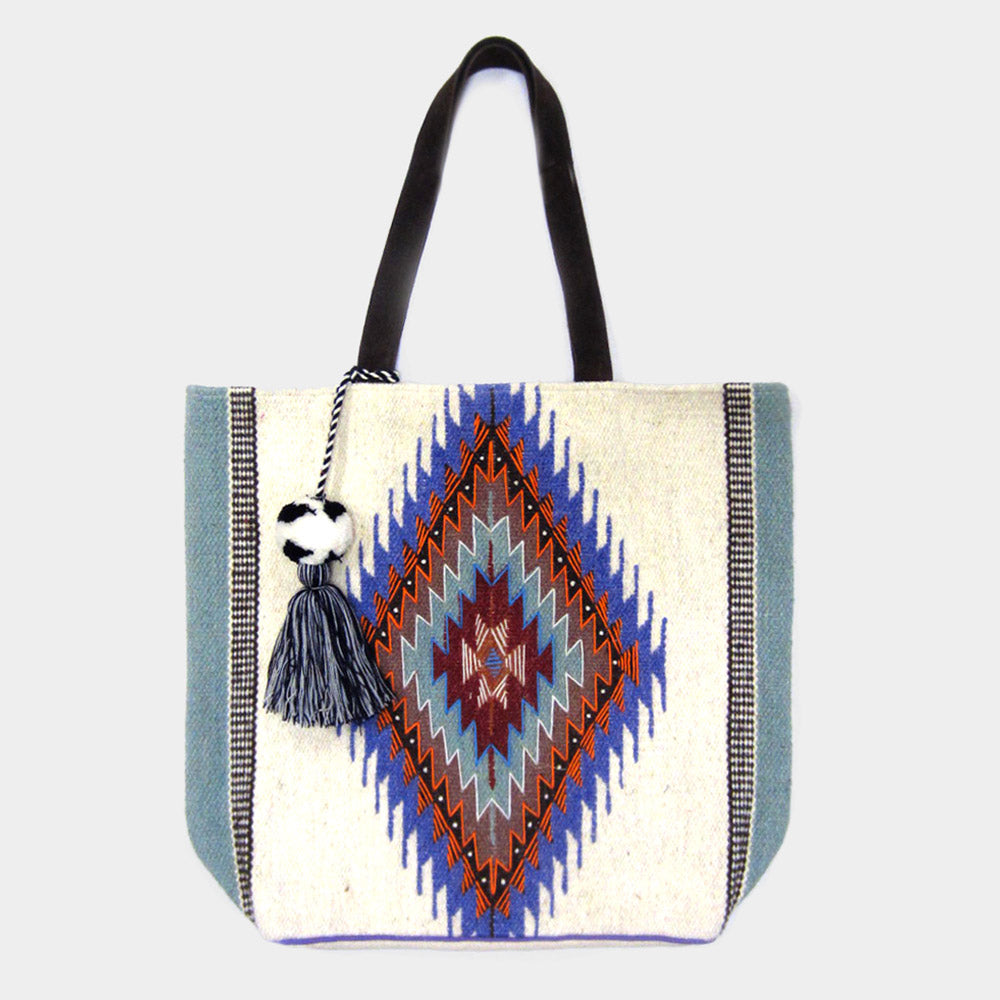 Aztec Patterned PomTassel Tote Bag