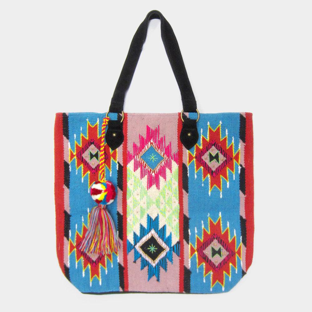 Aztec Patterned PomTassel Tote Bag