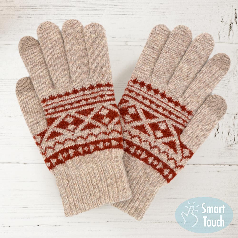 Beige Knit Aztec Smart Gloves