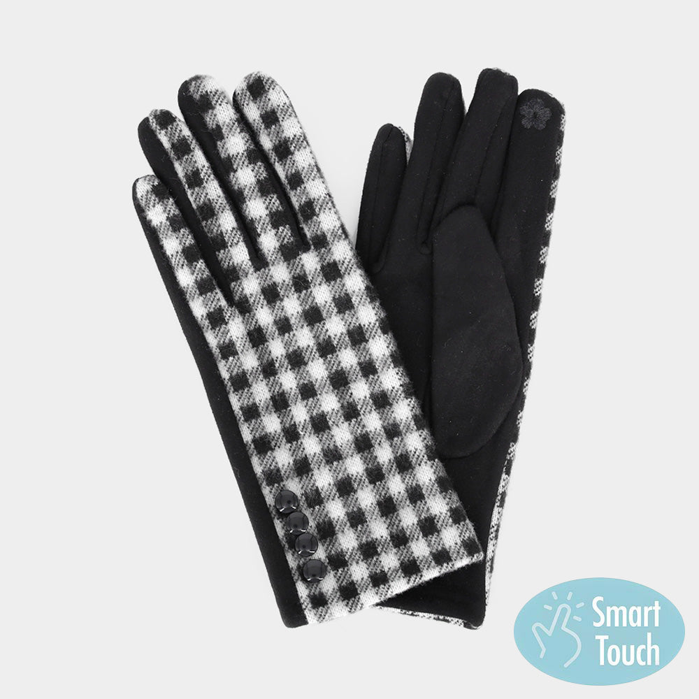 Black Buffalo Check Patterned Touch Smart Gloves