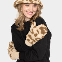 Load image into Gallery viewer, Beige Leopard Teddy Pop-Top Mitten Gloves
