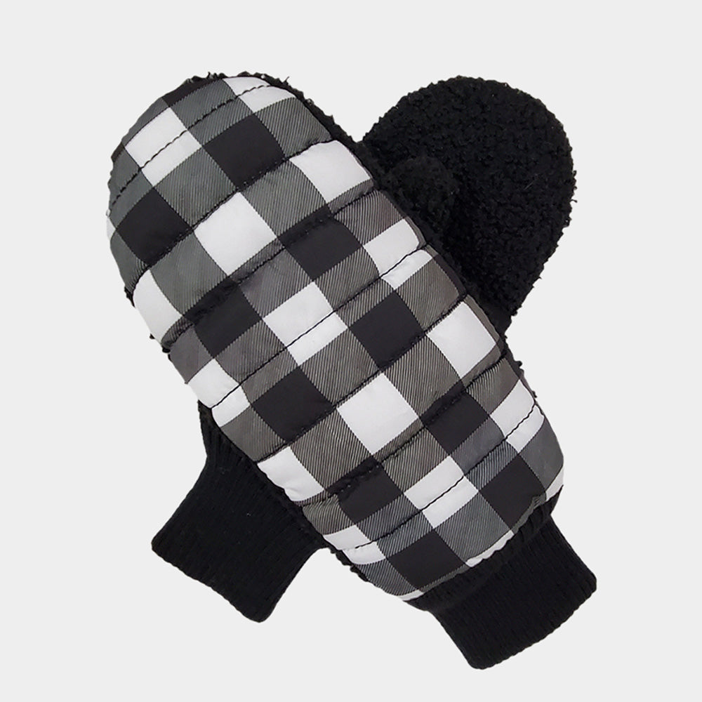 Black Buffalo Check Plaid Puffer Gloves