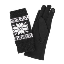 Load image into Gallery viewer, Black 3 in 1 Functional Knitted Snowflake Pearl Accented Smart Gloves
