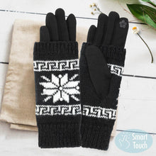 Load image into Gallery viewer, Black 3 in 1 Functional Knitted Snowflake Pearl Accented Smart Gloves
