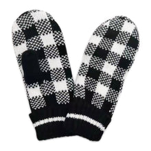 Load image into Gallery viewer, Black Buffalo Check Patterned Mitten Gloves
