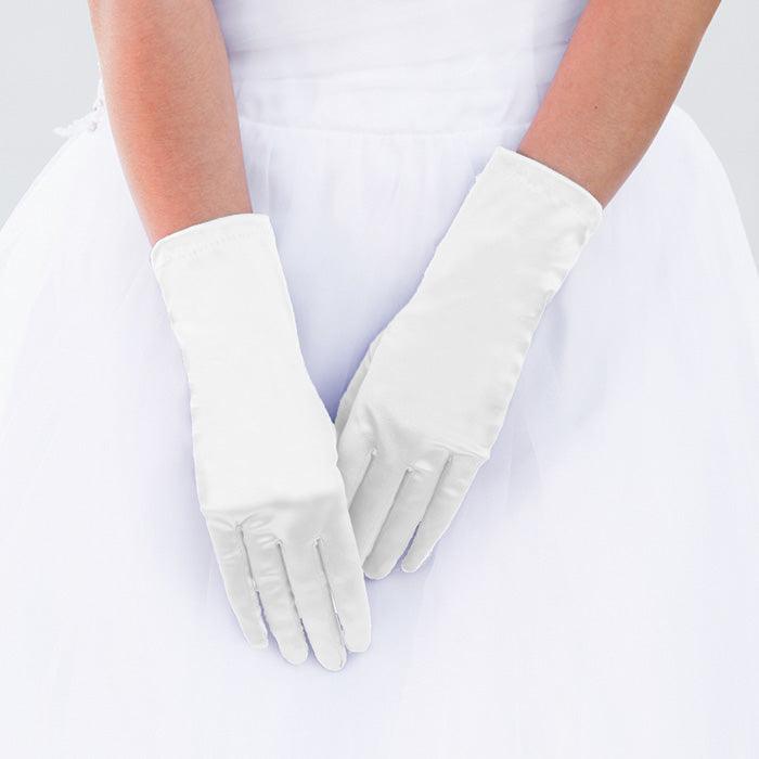 White Dressy Satin Wedding Gloves