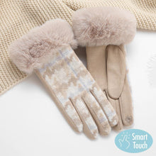 Load image into Gallery viewer, Beige Big Houndtooth With Faux Fur Smart Touch Gloves
