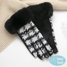 Load image into Gallery viewer, Black Big Houndtooth With Faux Fur Smart Touch Gloves
