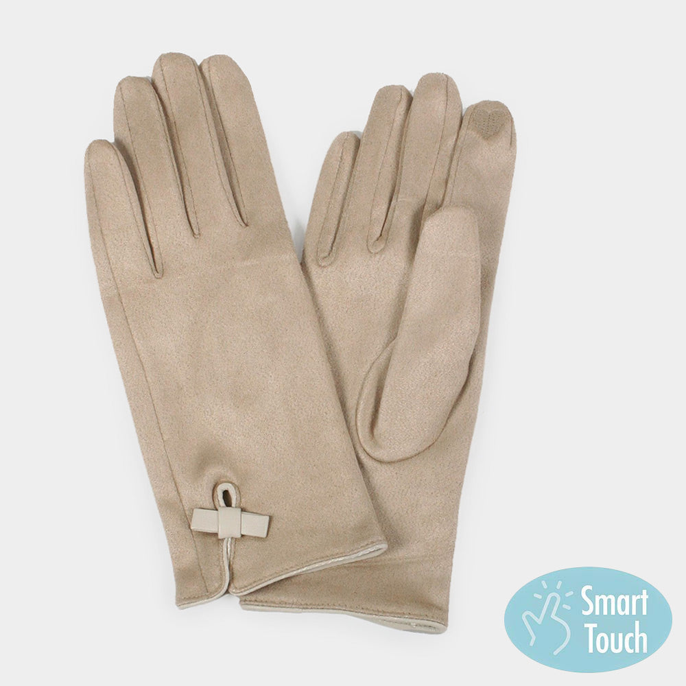 Beige Ribbon Pointed Touch Smart Gloves