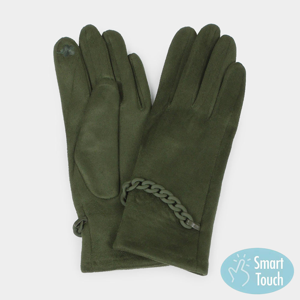 Olive Green Chain Pointed Touch Smart Gloves