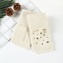 Load image into Gallery viewer, Beige Bling Stone Embellished Knit Fingerless Gloves
