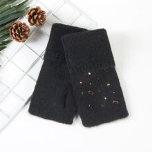 Load image into Gallery viewer, Black Bling Stone Embellished Knit Fingerless Gloves
