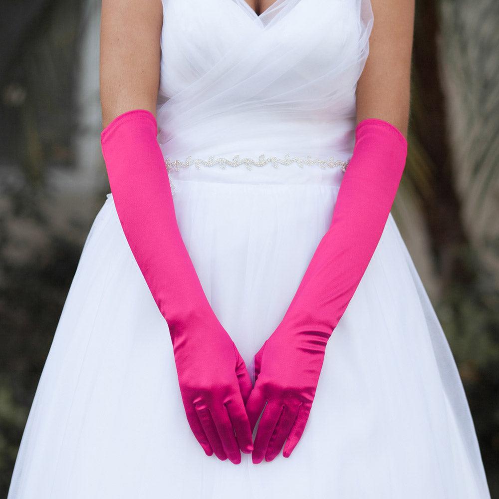 Fuchsia Dressy Satin Wedding Gloves