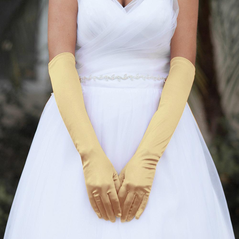 Gold Dressy Satin Wedding Gloves