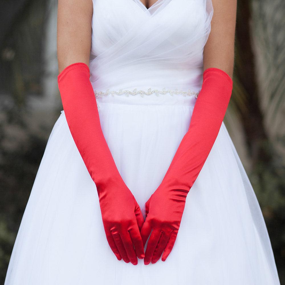 Red Dressy Satin Wedding Gloves