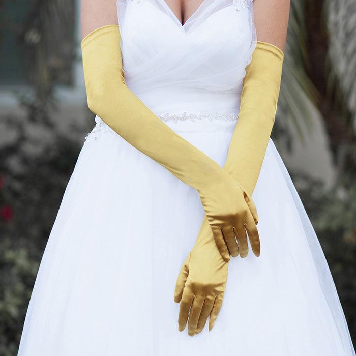 Gold Dressy Satin Long Wedding Gloves