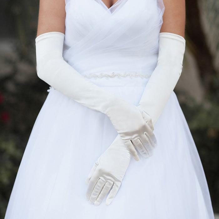 Ivory Dressy Satin Long Wedding Gloves