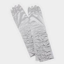 Load image into Gallery viewer, Silver Dressy satin ruffle gloves
