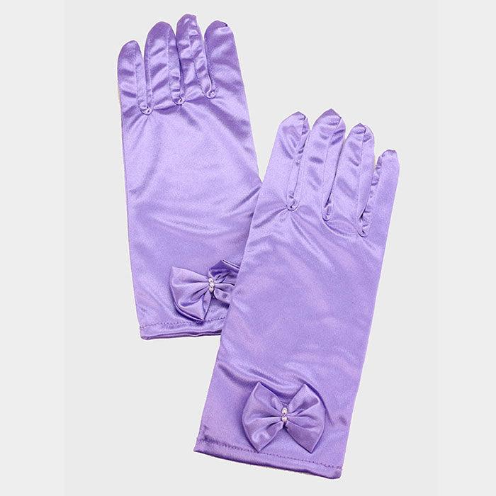 Purple Dressy satin bow gloves