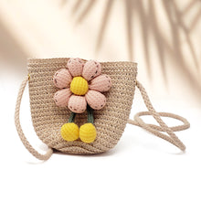 Load image into Gallery viewer, 2 Pack Flower Accented Straw Kids Sun Hat Crossbody Bag Set
