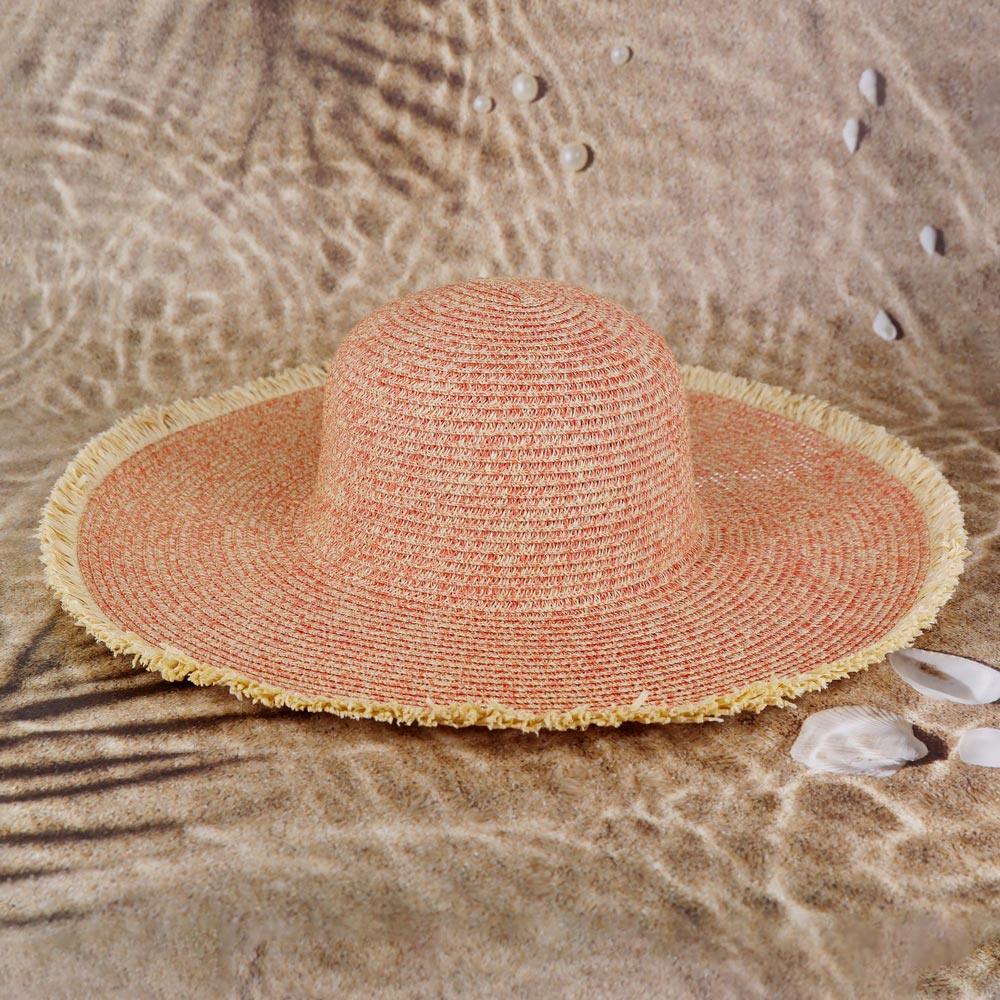 Frayed Two Tone Mixed Color Straw Floppy Hat